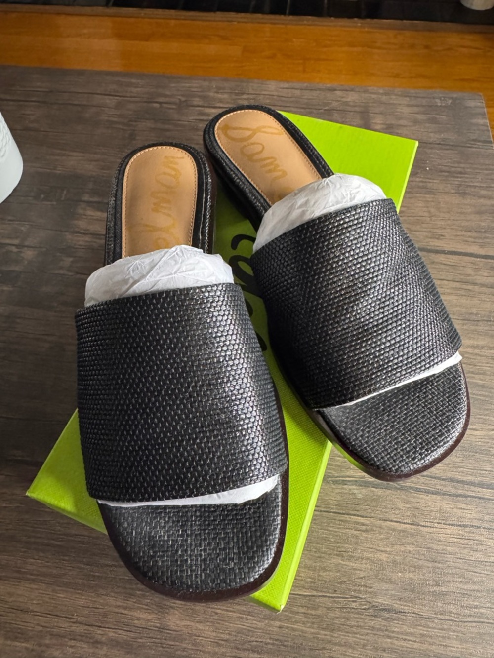 Sam Edelman Black Raffia Sabrina Slide Sandals